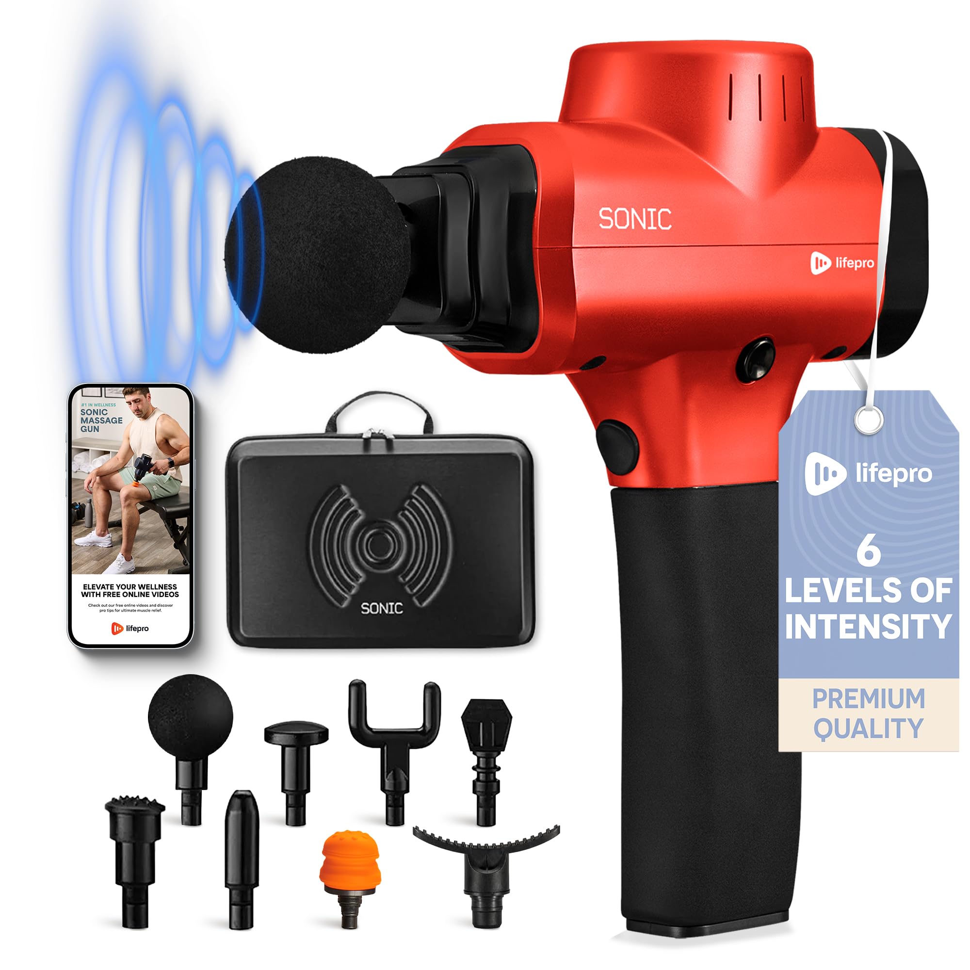Pistolet de Massage LifePro - Percussion Intense & 8 Têtes